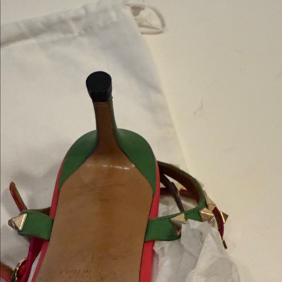 Valentino Garavani Sz 37 Red W-3 Strap Gold Studs Multi Color 2.5\